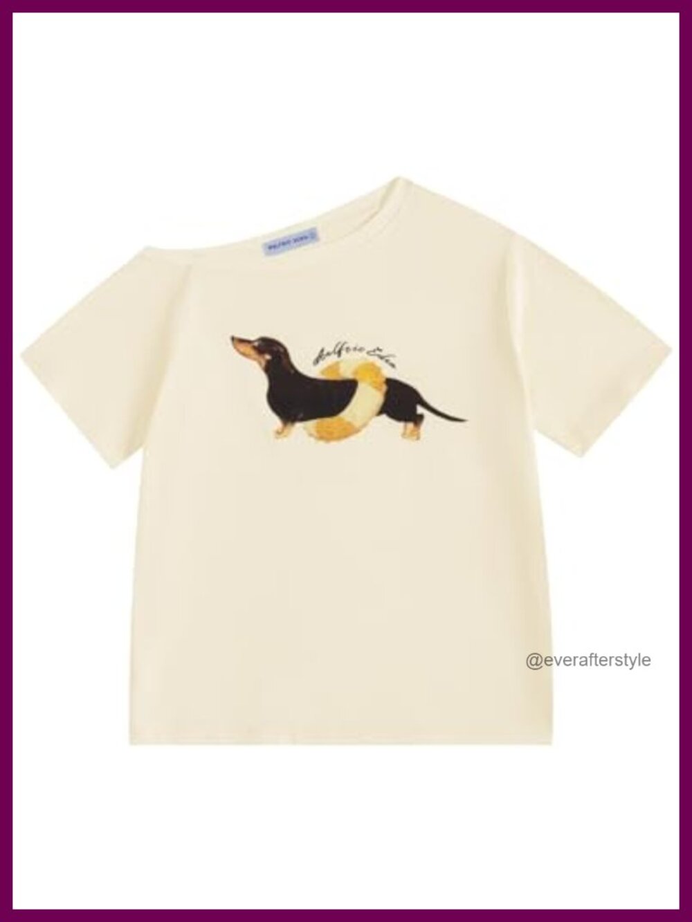 Dachshund Off The Shoulder Oversized Graphic Tee 100% Cotton Short Sleeve Y2K